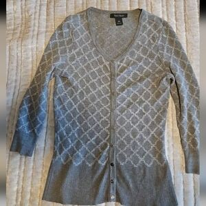 White House Black Market Grey And Silver Cardigan X-Small